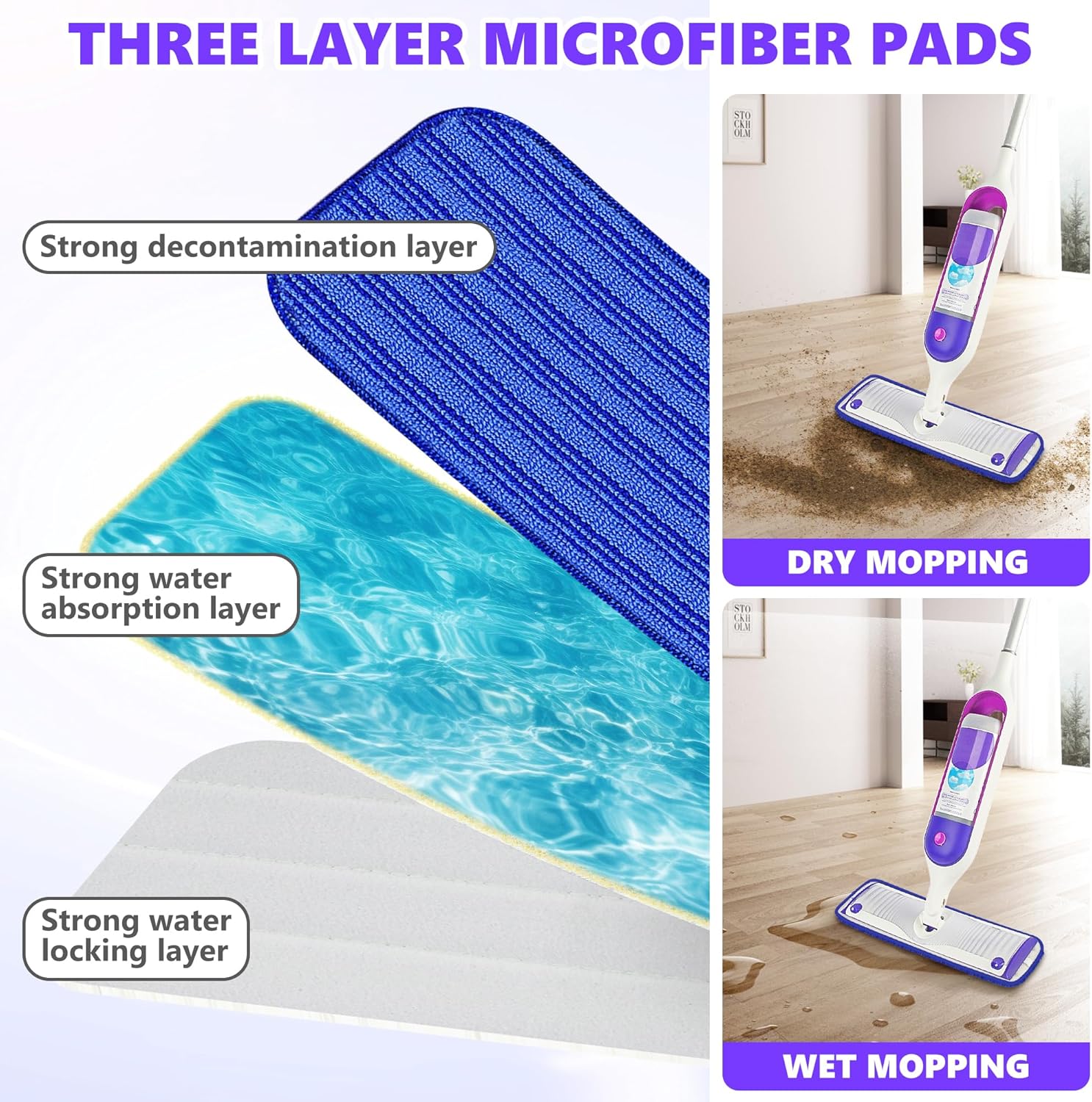 Reusable Mop Pads for Swiffer PowerMop 6 Pack
