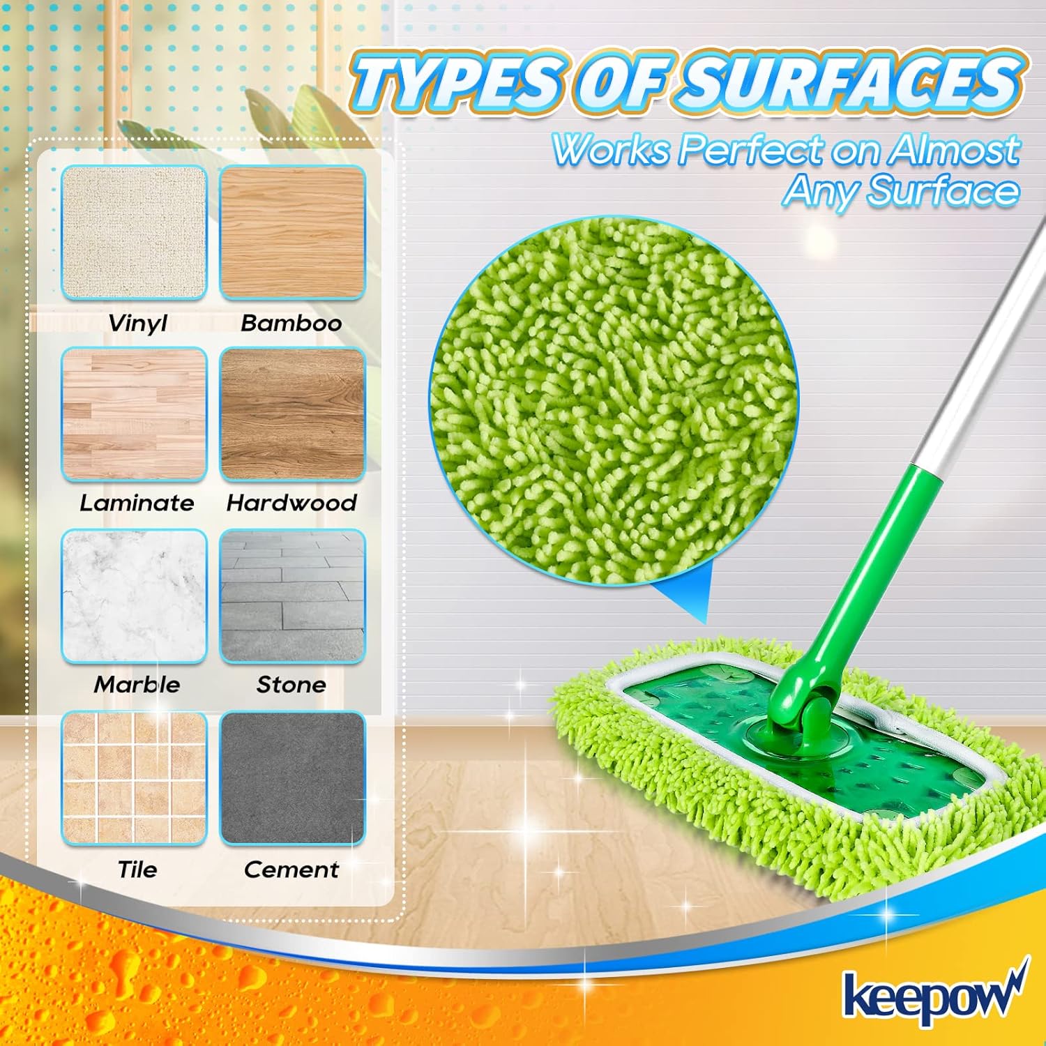 KEEPOW Reusable Mop Pads 4 Pack for Swiffer Sweeper