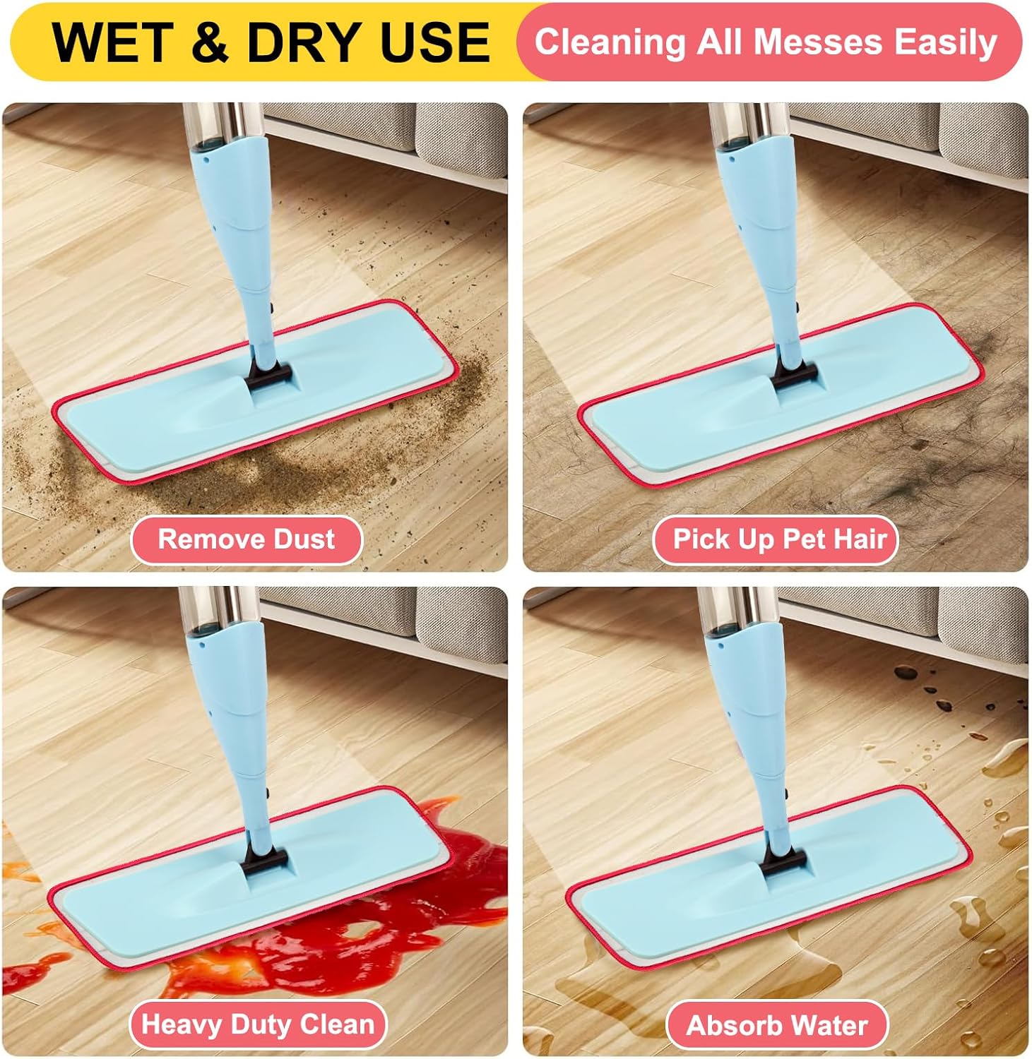 ZIYUNBIXI 165 Inch Reusable Microfiber Mop Pads 6 Pack