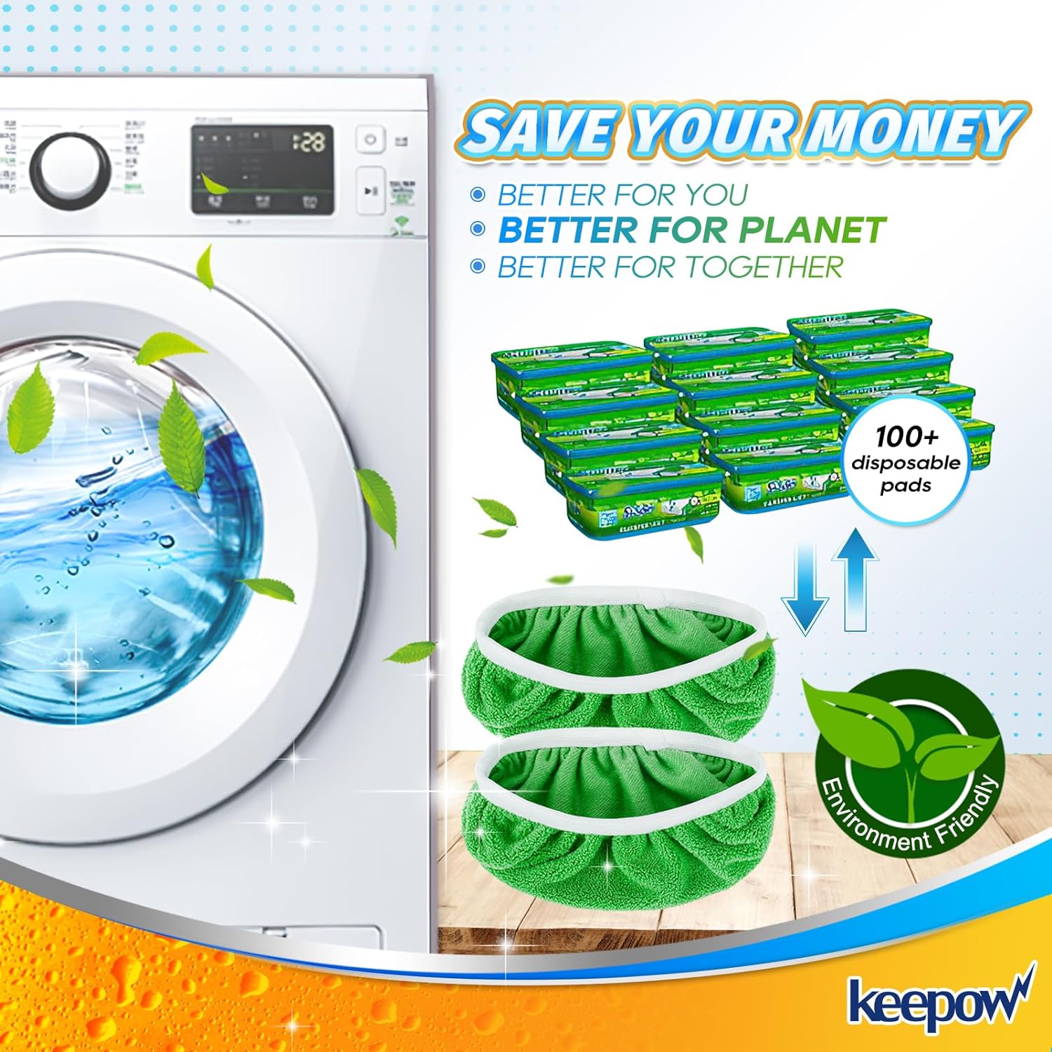 KEEPOW Reusable Microfiber Mop Pads for Swiffer 2 Pack