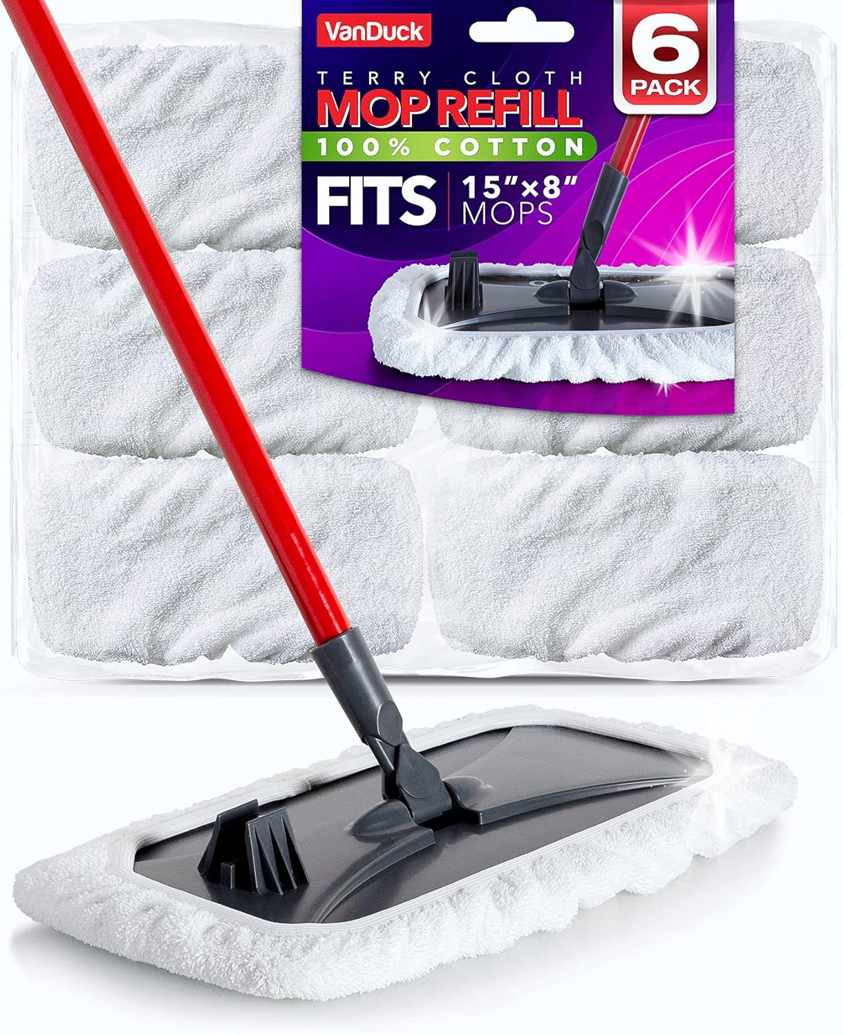 VanDuck 100 Cotton Terry Cloth Mop Pads 6-Pack