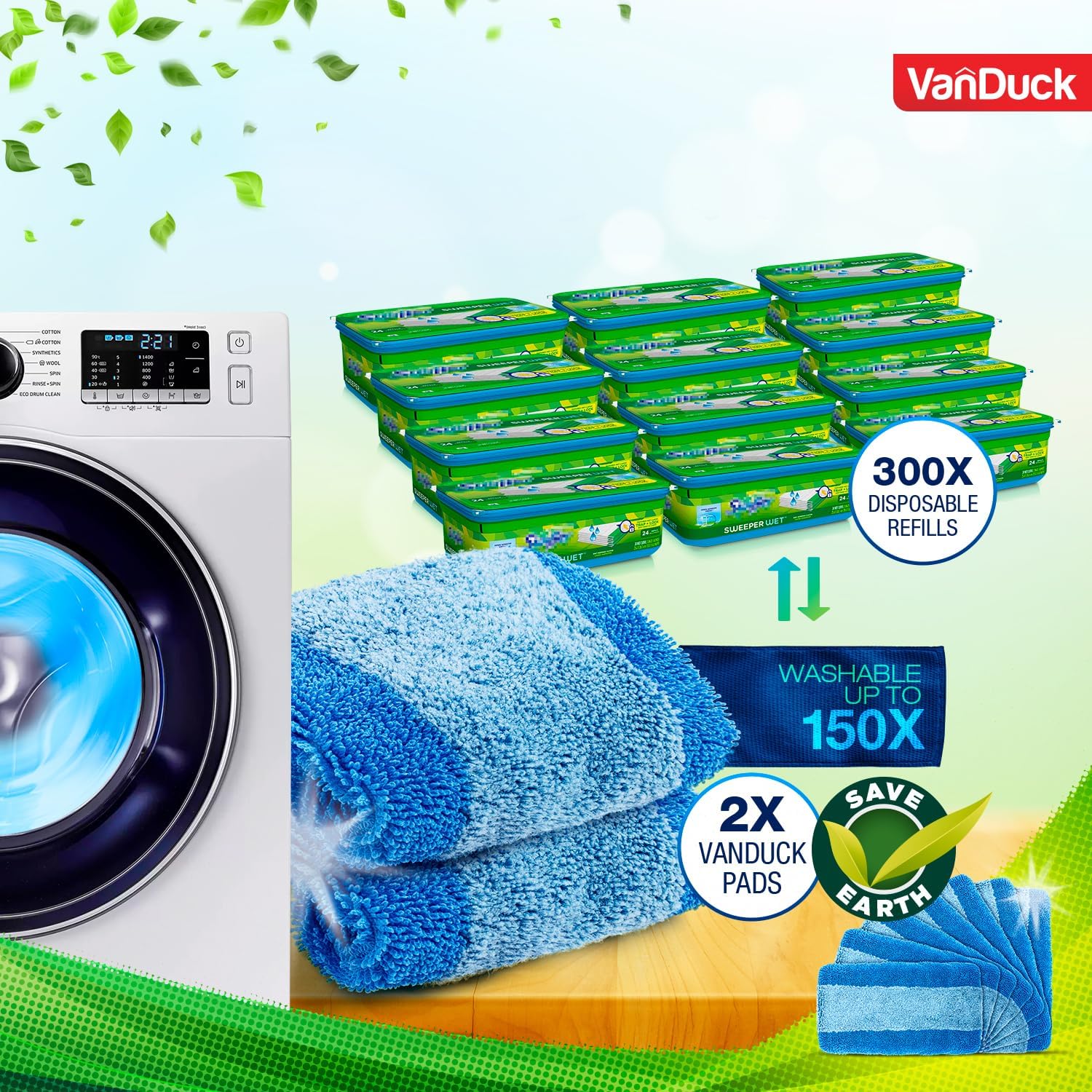 VanDuck Reusable Pet Mop Pads 4-Pack - Heavy Duty for Swiffer Sweeper