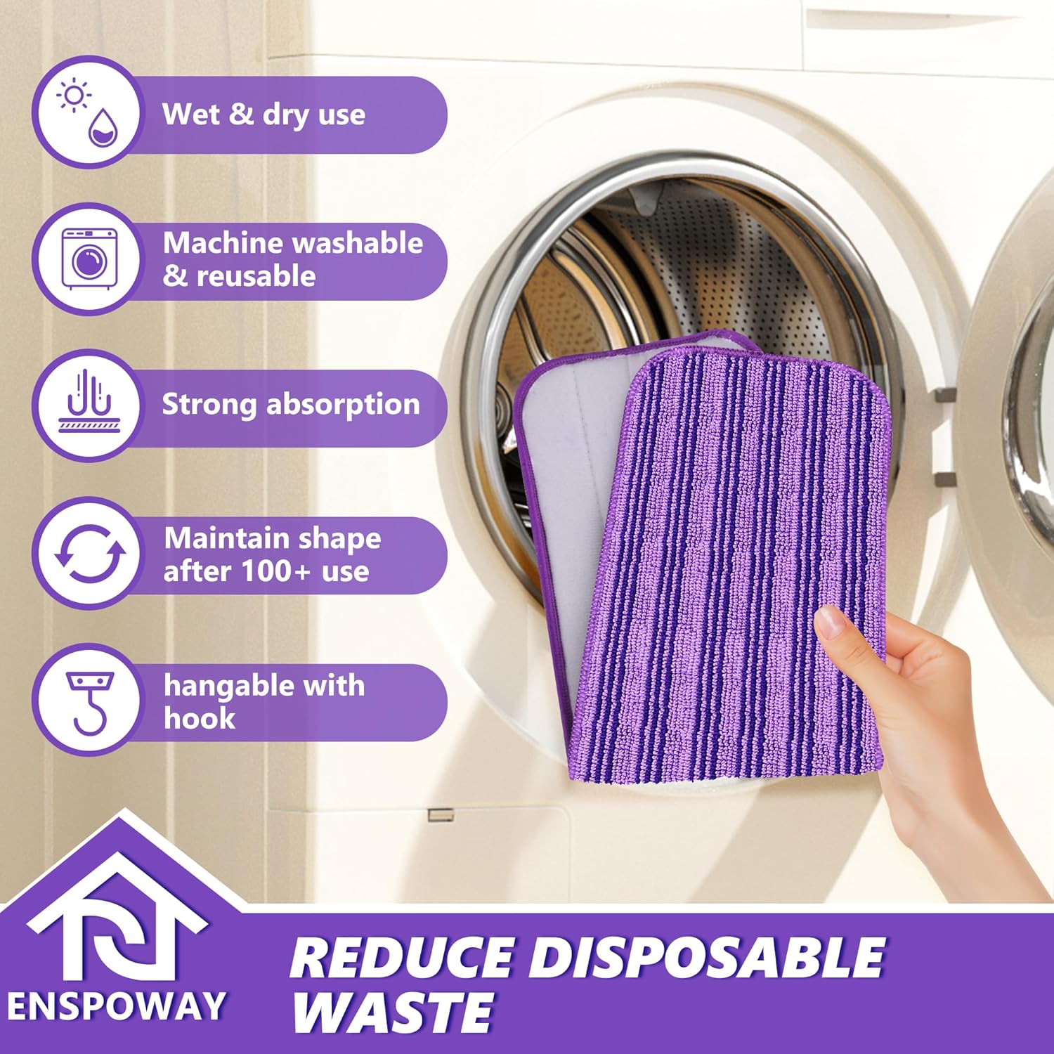 ENSPOWAY Reusable Mop Pads 4 Pack Microfiber for Swiffer Power Mop