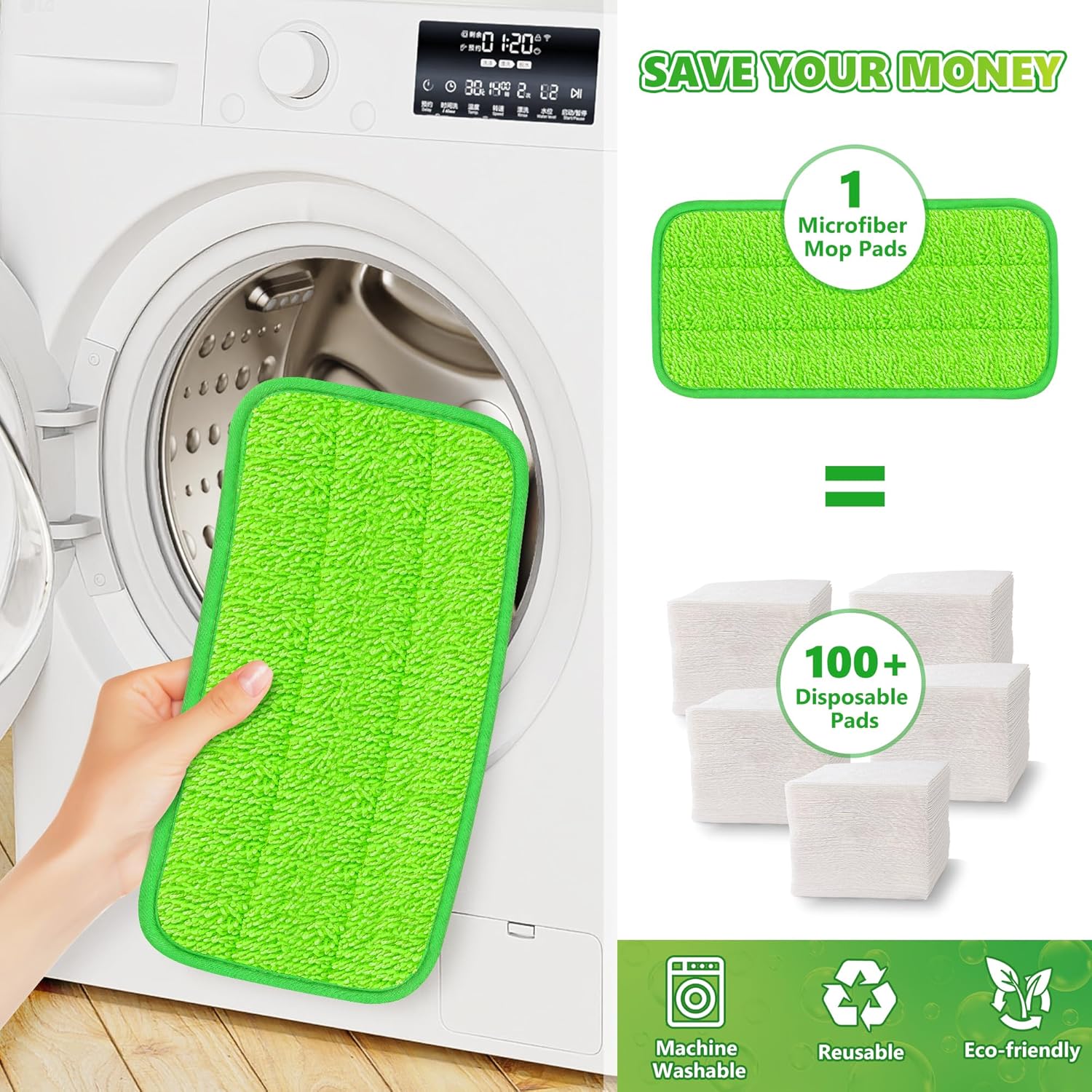 UMAYCOOL Microfiber Mop Pads 4 Pack Wet Dry Reusable