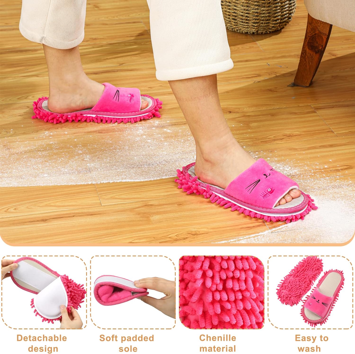 Wesiti 4 Pairs Microfiber Mop Slippers for Women 1