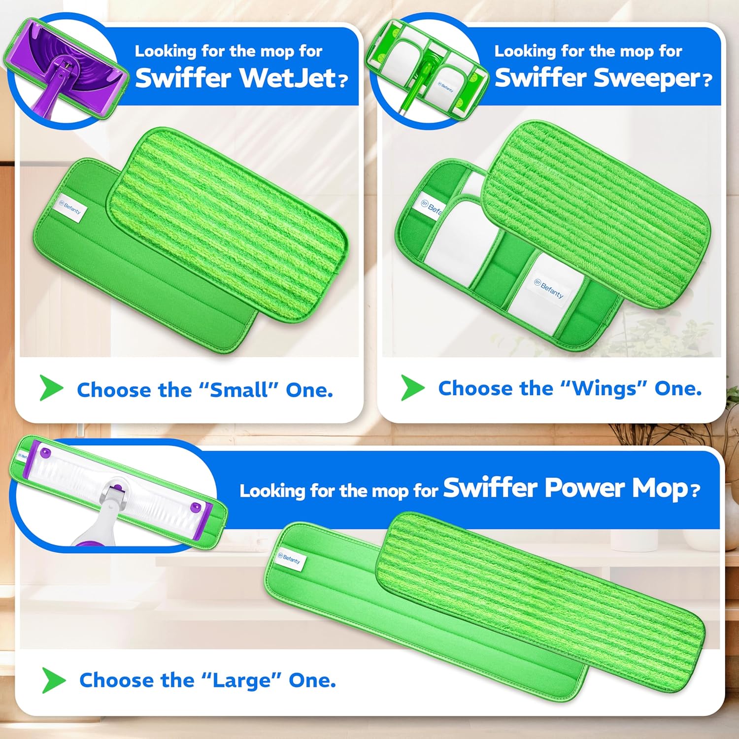 Befanty 4 Pack Reusable Microfiber Mop Pads - 10 to 12