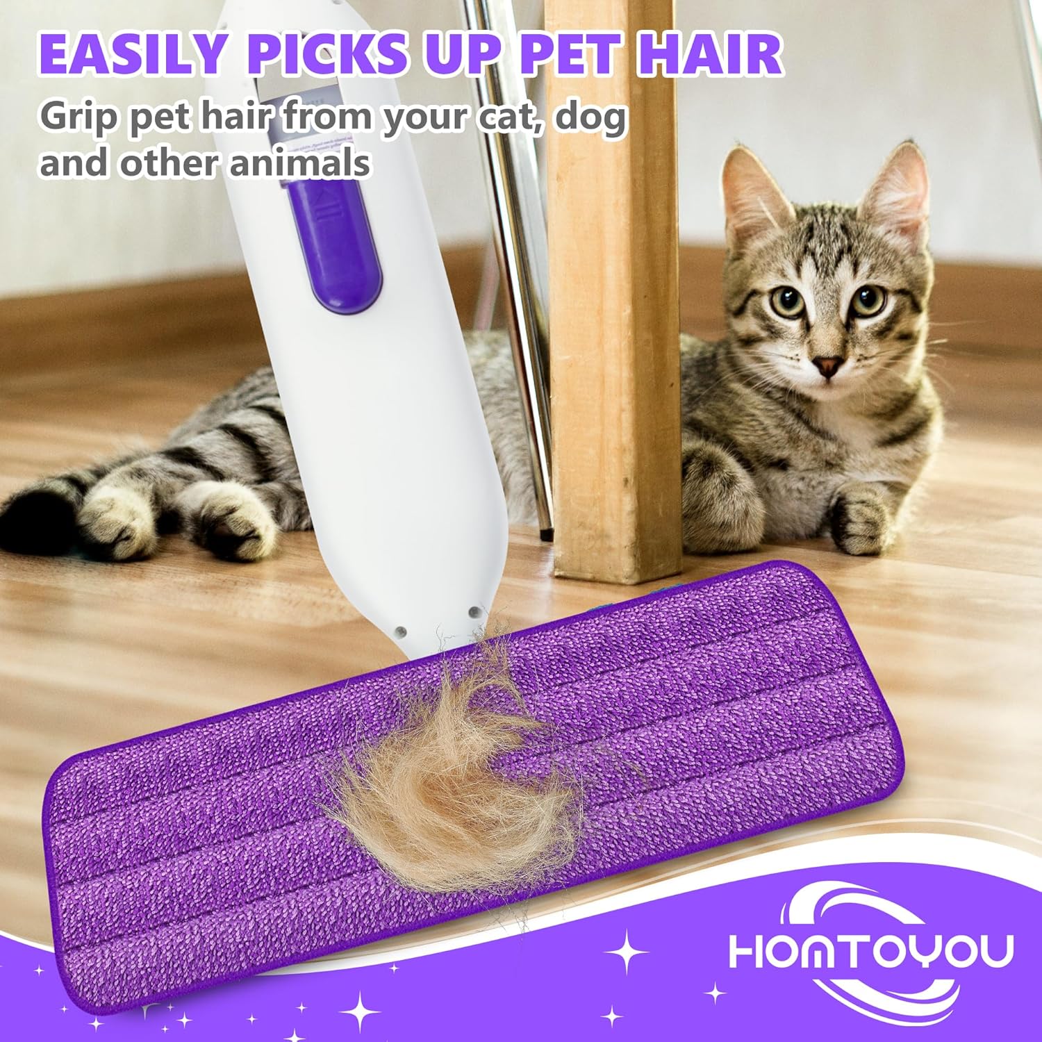 HOMTOYOU Reusable Mop Pads for Swiffer PowerMop - 6 Pack Microfiber Refills