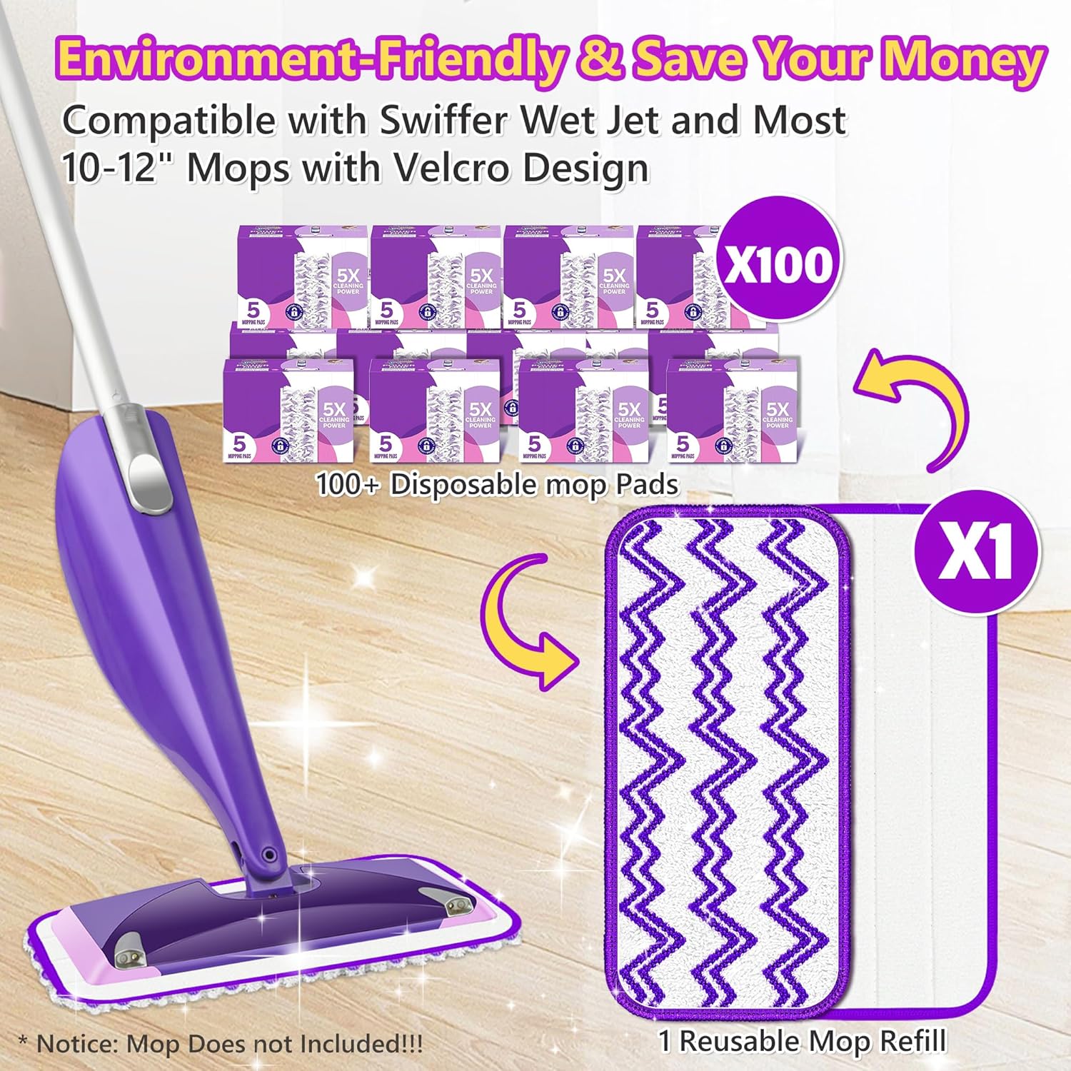 ILAVCLEAN Reusable Mop Pads 6 Pack for Swiffer Wet Jet