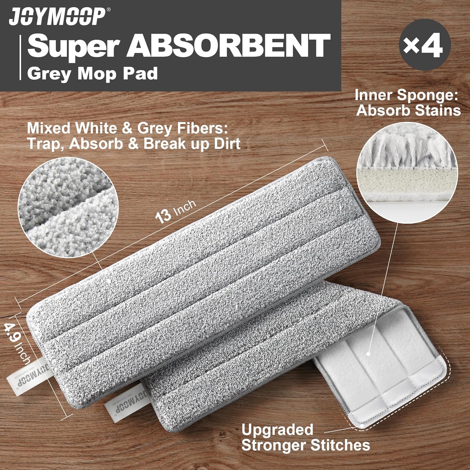 JOYMOOP 13inch Replacement Mop Pads Pack of 4