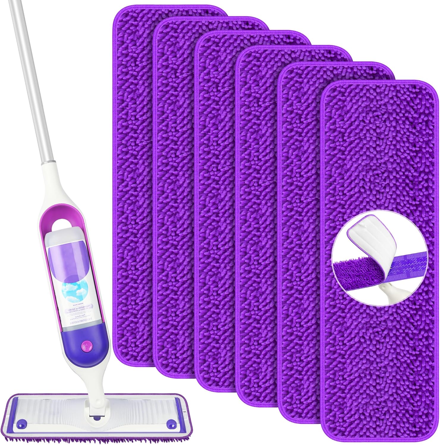 PAPCLEAN Microfiber Mop Pads Refill - 6 Pcs Reusable for Swiffer PowerMop