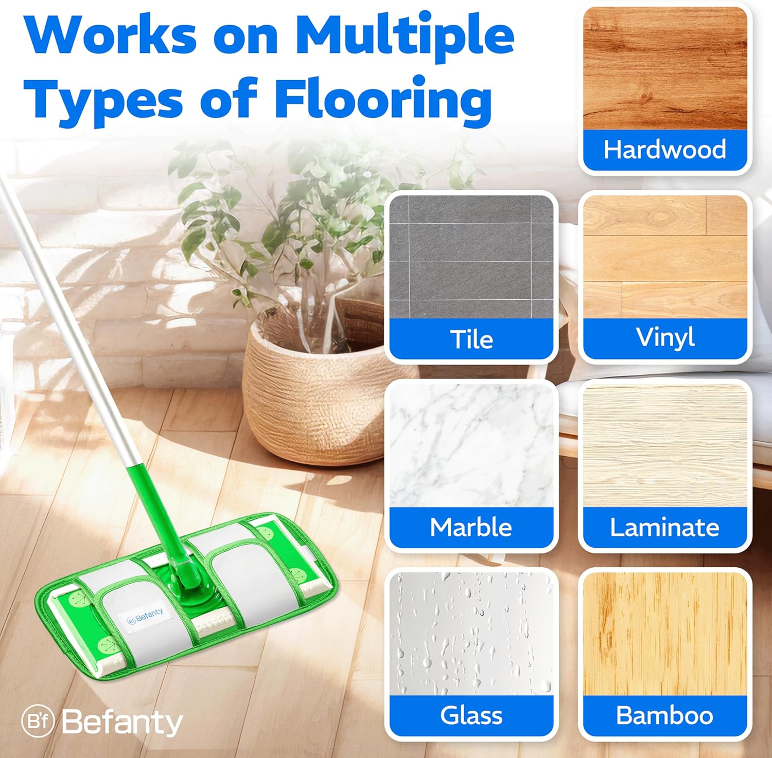 Befanty 4 Pack Reusable Microfiber Mop Pads - 10 to 12