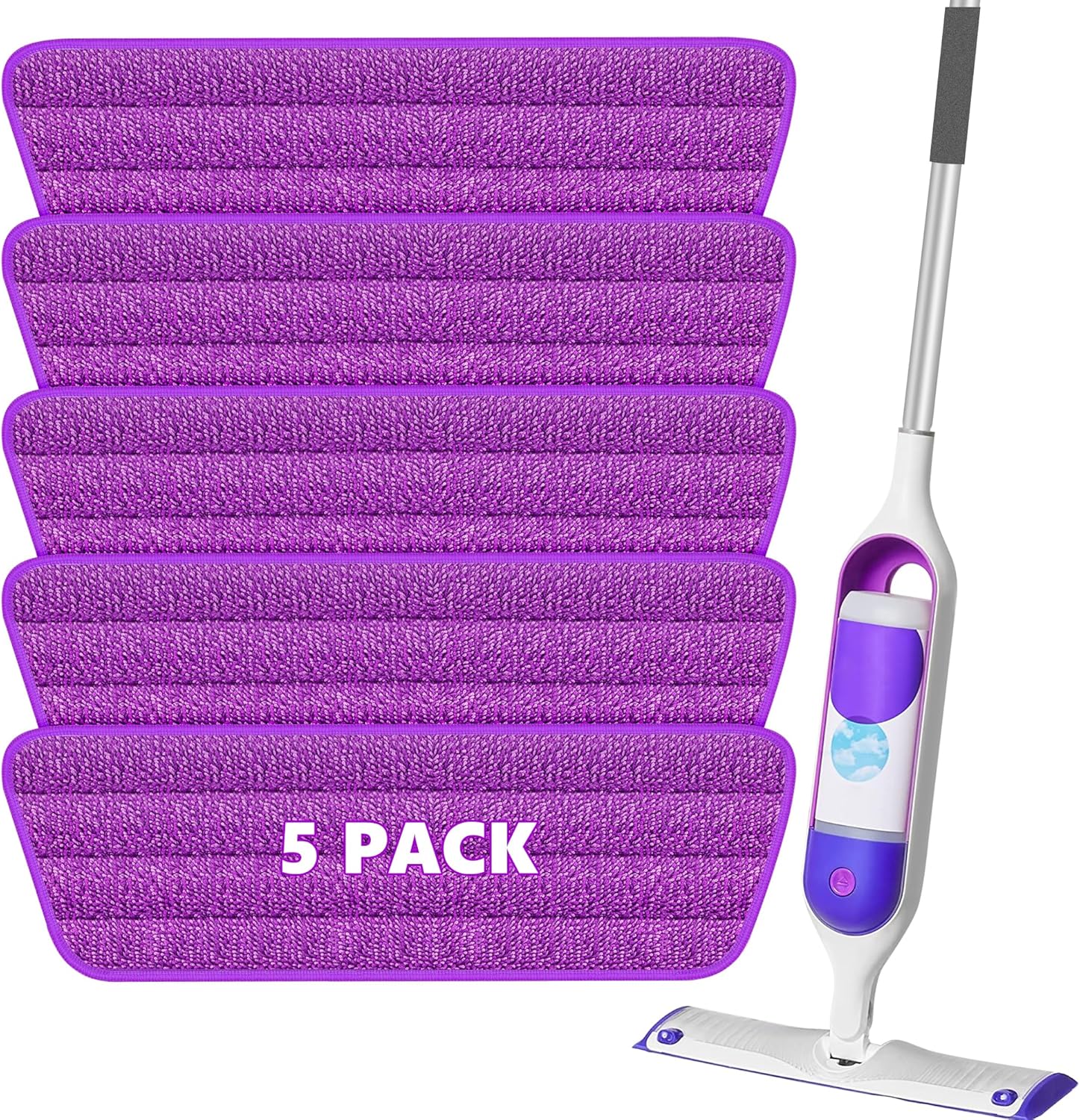 TRAV-ROUND Reusable Mop Pads 5 Pack Purple 153 x 51 inch