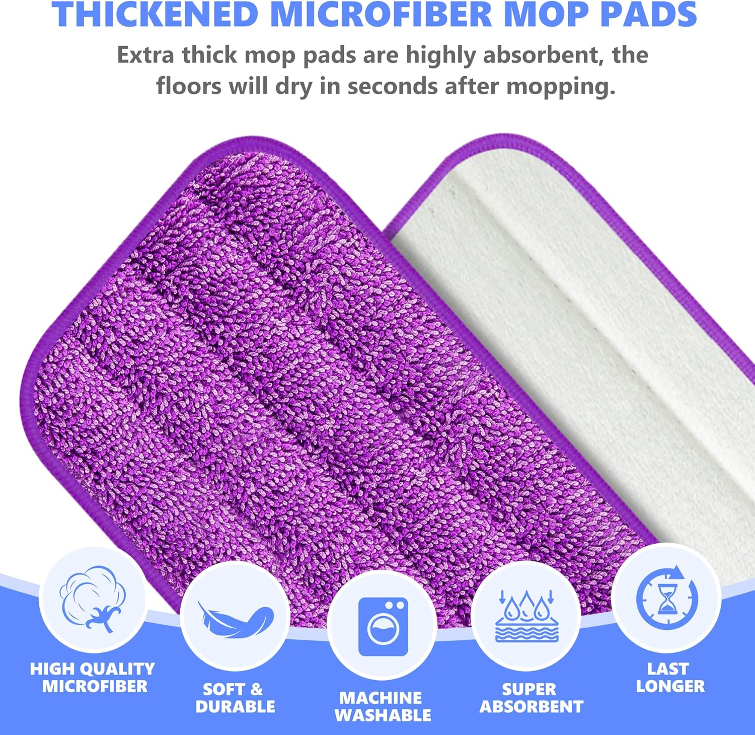TRAV-ROUND Reusable Mop Pads 5 Pack Purple 153 x 51 inch