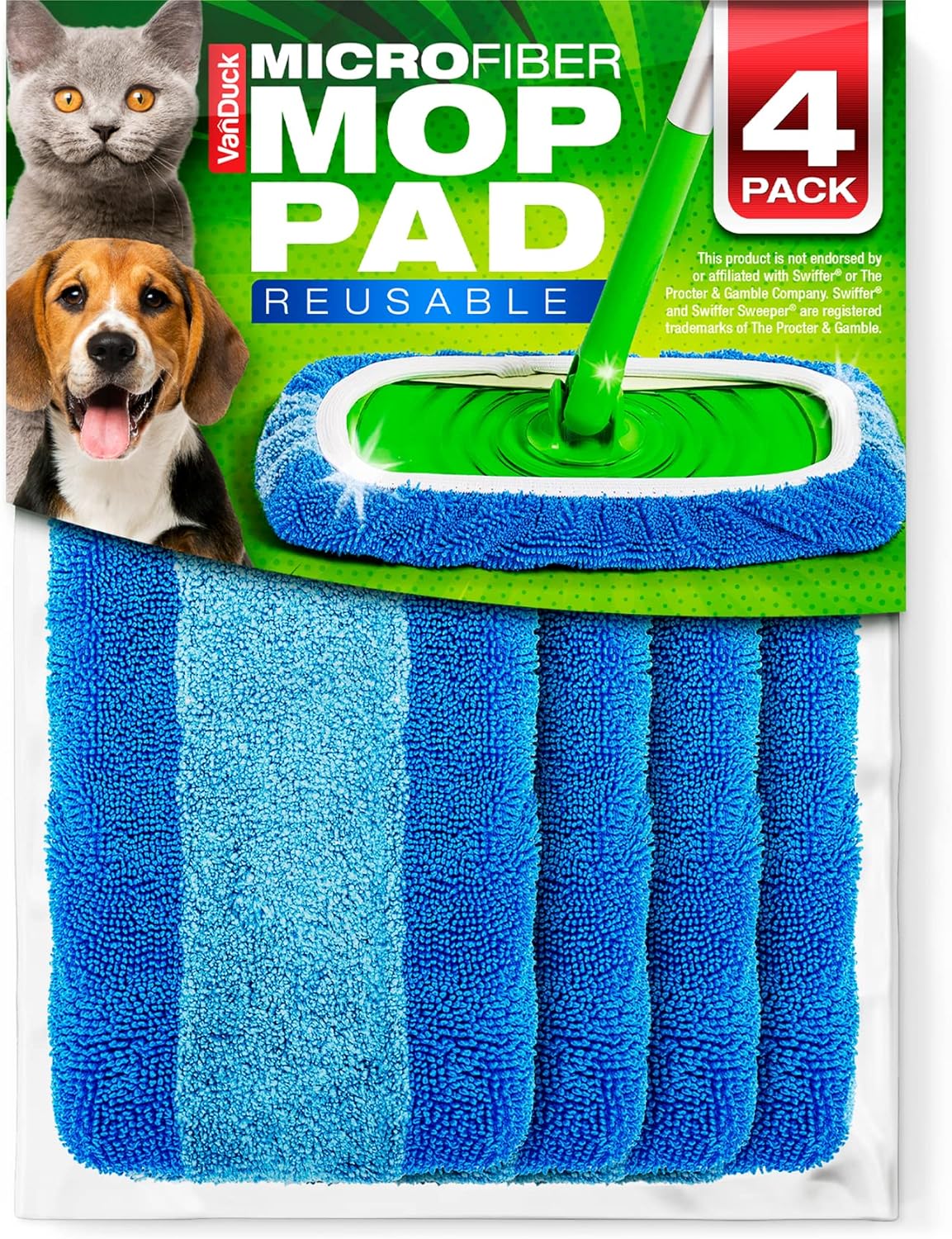VanDuck Reusable Pet Mop Pads 4-Pack - Heavy Duty for Swiffer Sweeper
