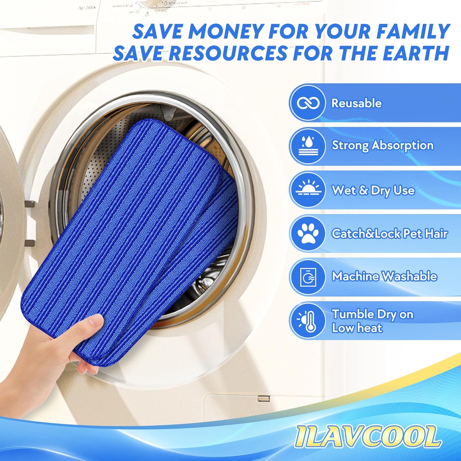 ILAVCOOL 6 Pack Reusable Mop Pads for Swiffer Wet Jet 1