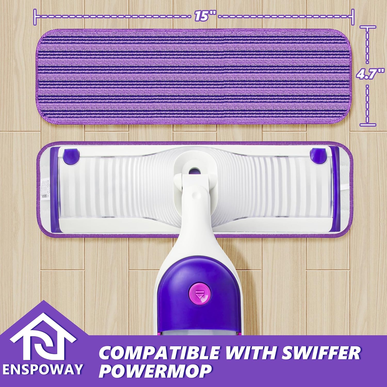 ENSPOWAY Reusable Mop Pads 4 Pack Microfiber for Swiffer Power Mop