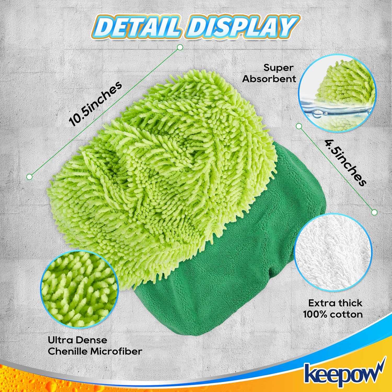 KEEPOW Reusable Microfiber Mop Pads - 4 Pack for Swiffer Sweeper