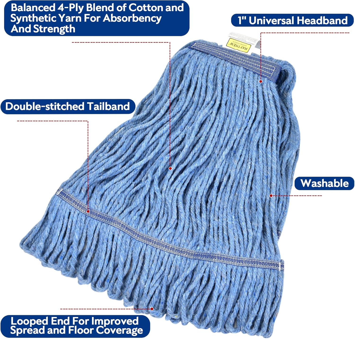 L Luke Supply Heavy Duty Mop Head Replacement Pack of 6