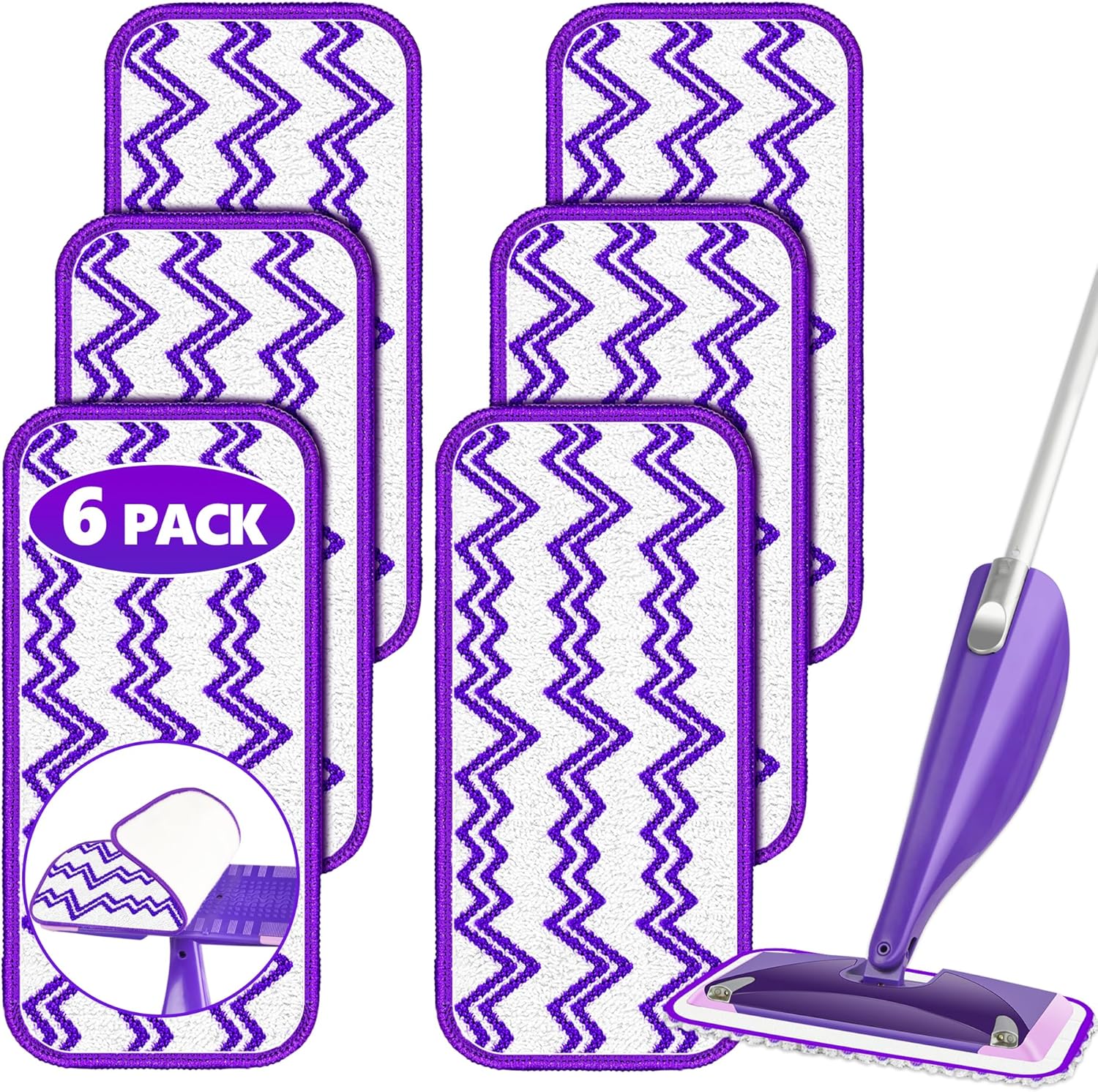ILAVCLEAN Reusable Mop Pads 6 Pack for Swiffer Wet Jet