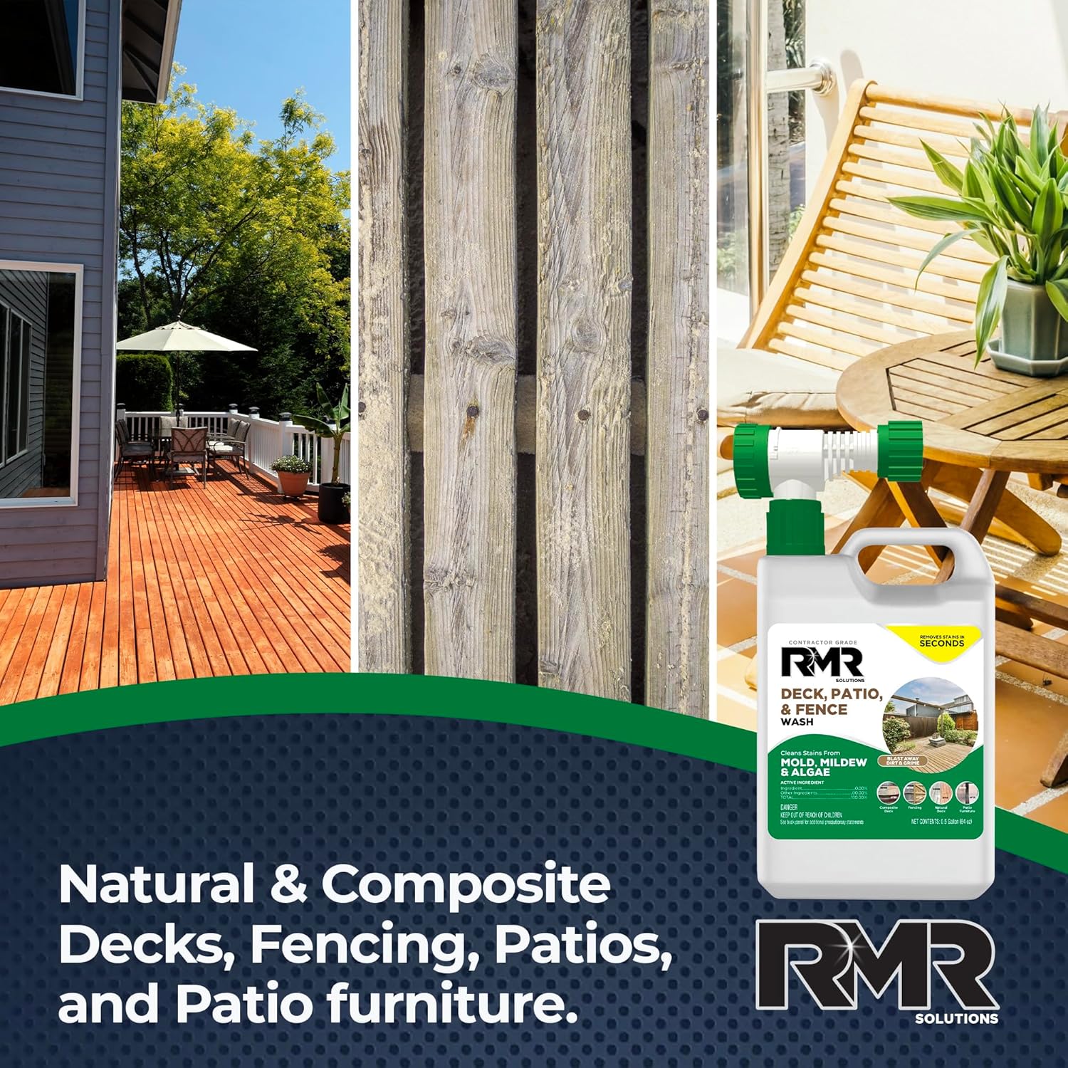 RMR Deck Patio Fence Wash 64 Ounce Commercial-Grade Stain Remover