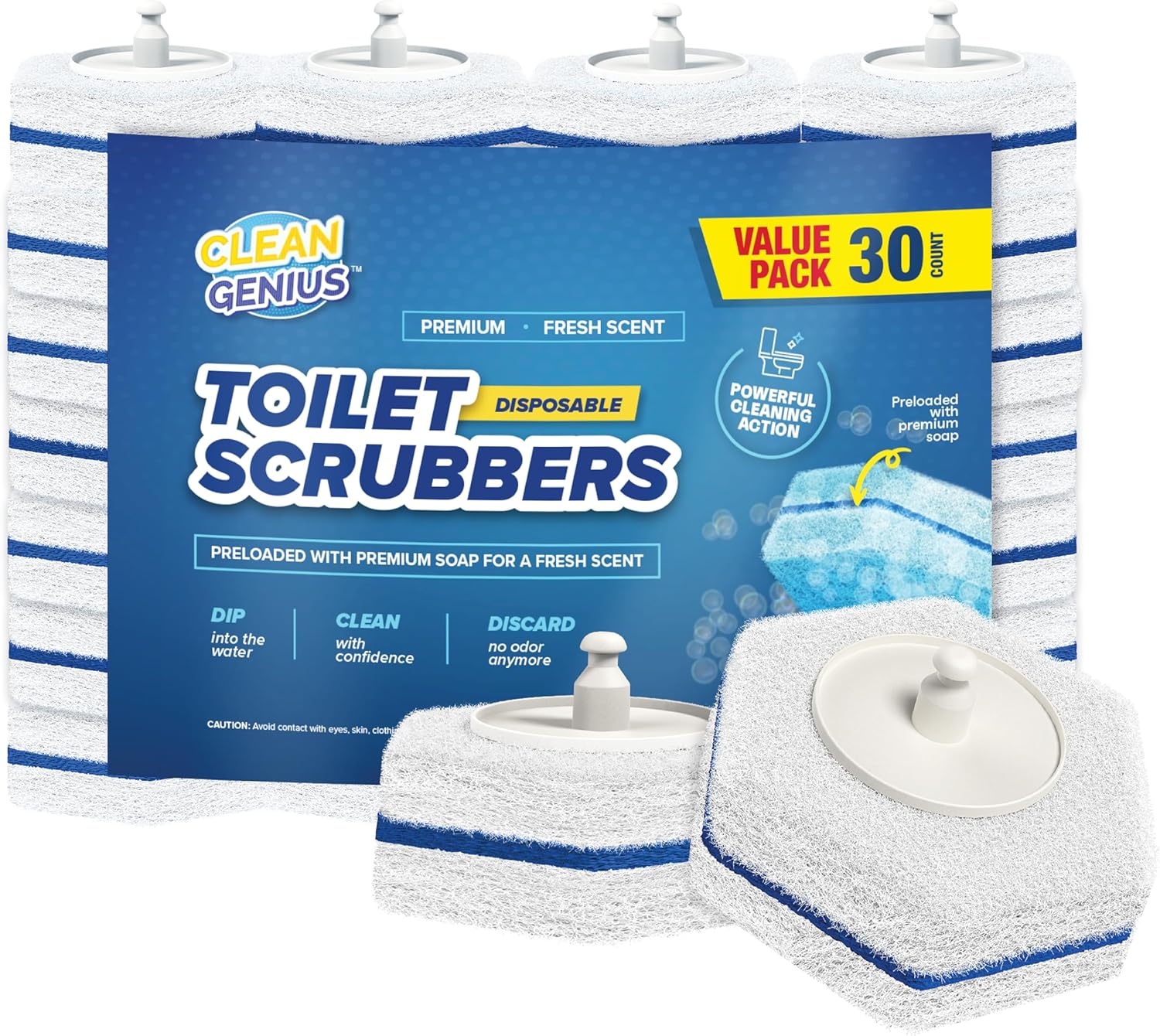 CleanGenius Disposable Prefilled Toilet Cleaning Scrubbers 30 Count