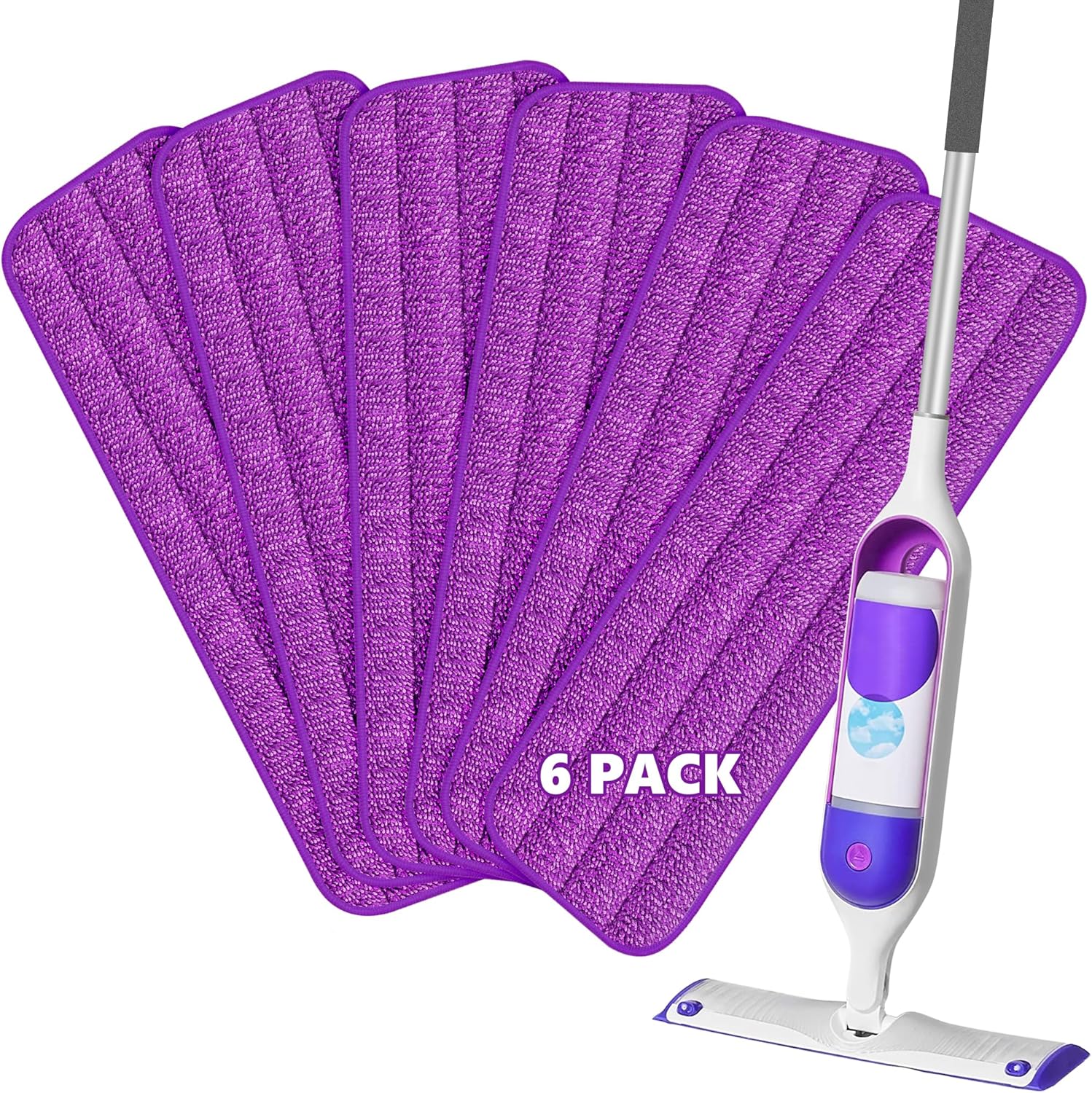 HOMTOYOU Reusable Mop Pads for Swiffer PowerMop - 6 Pack Microfiber Refills