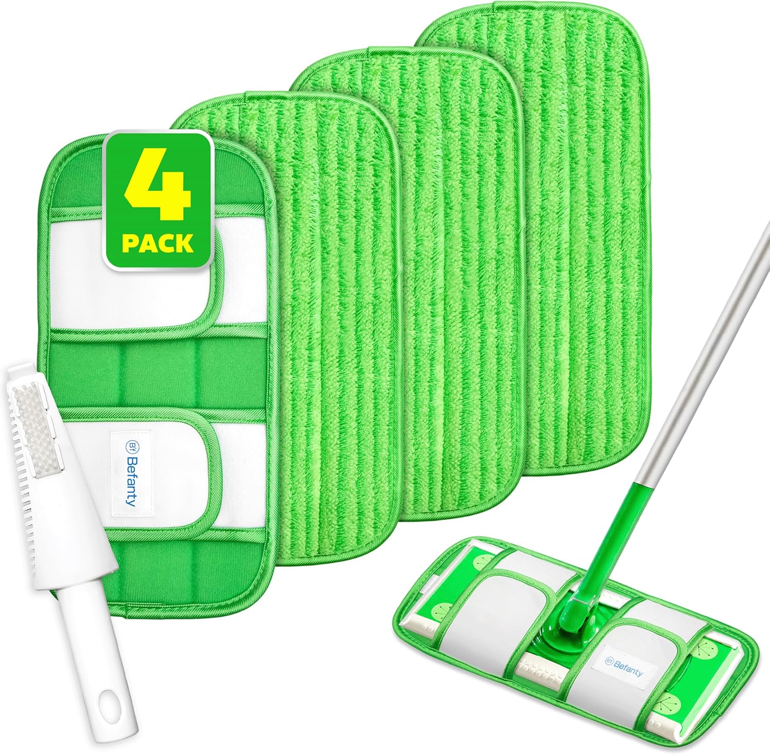 Befanty 4 Pack Reusable Microfiber Mop Pads - 10 to 12