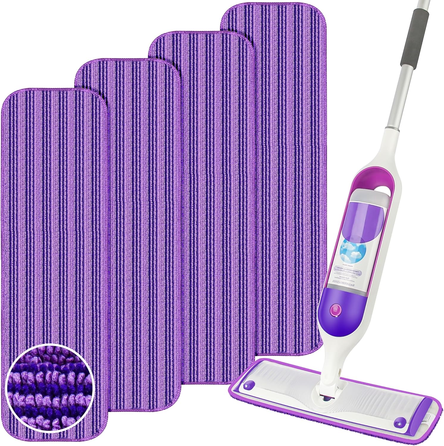 ENSPOWAY Reusable Mop Pads 4 Pack Microfiber for Swiffer Power Mop